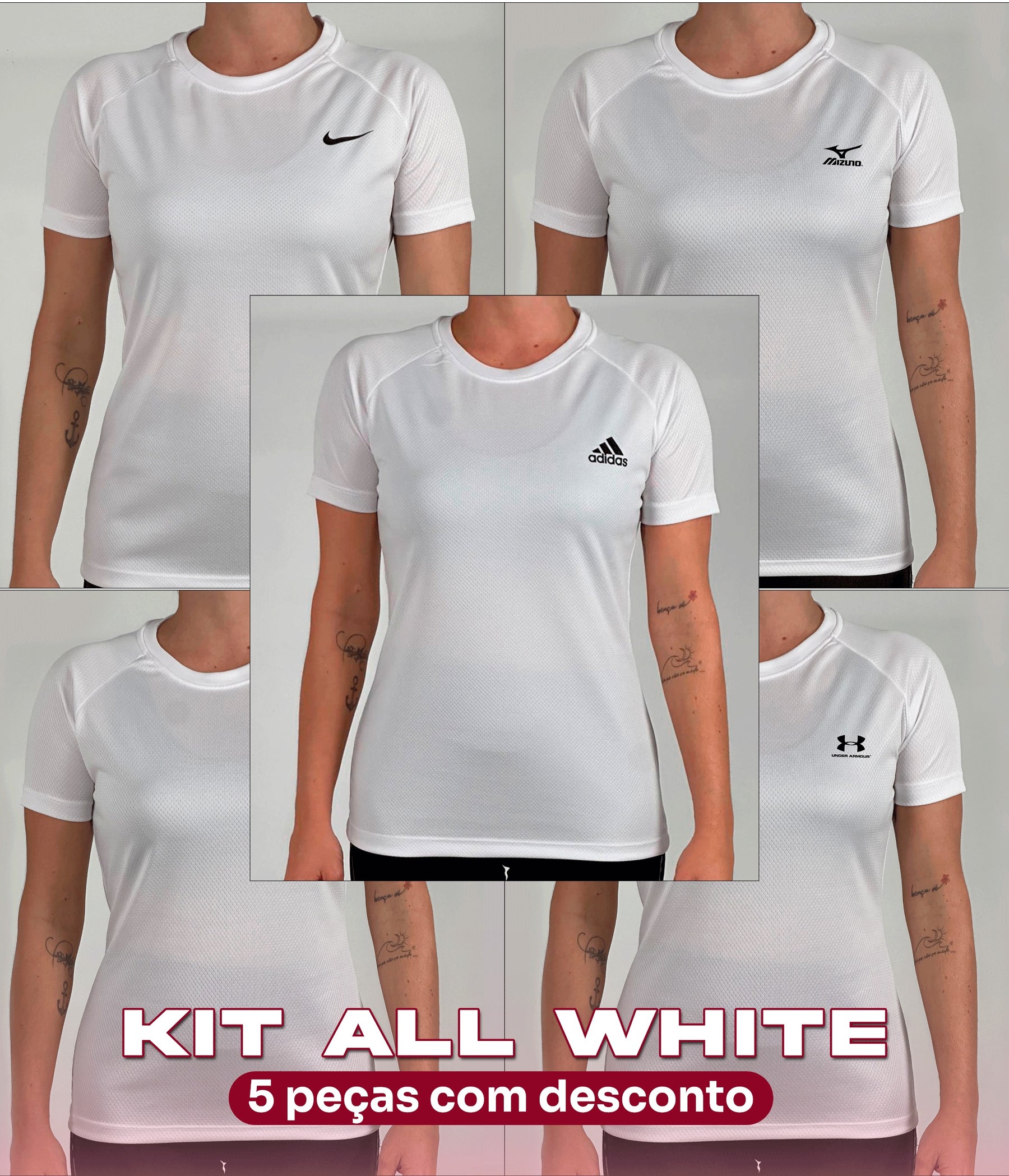 Kit ALL White 5 T-shirt Feminina Dry (36,90/pçs)🔥