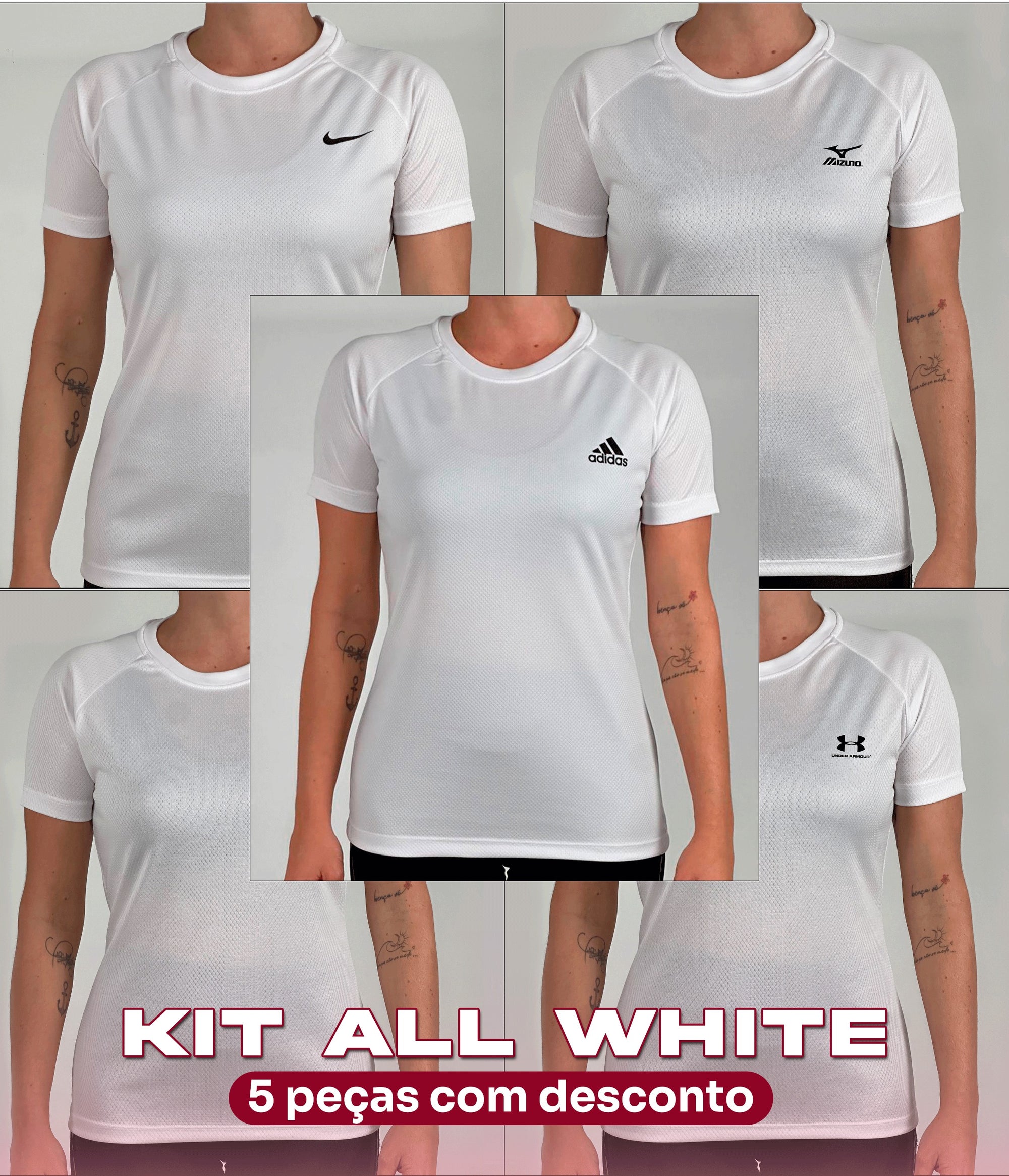 Compre 3 e Leve 5 - Kit ALL WHITE 5 T-shirt Feminina Dry