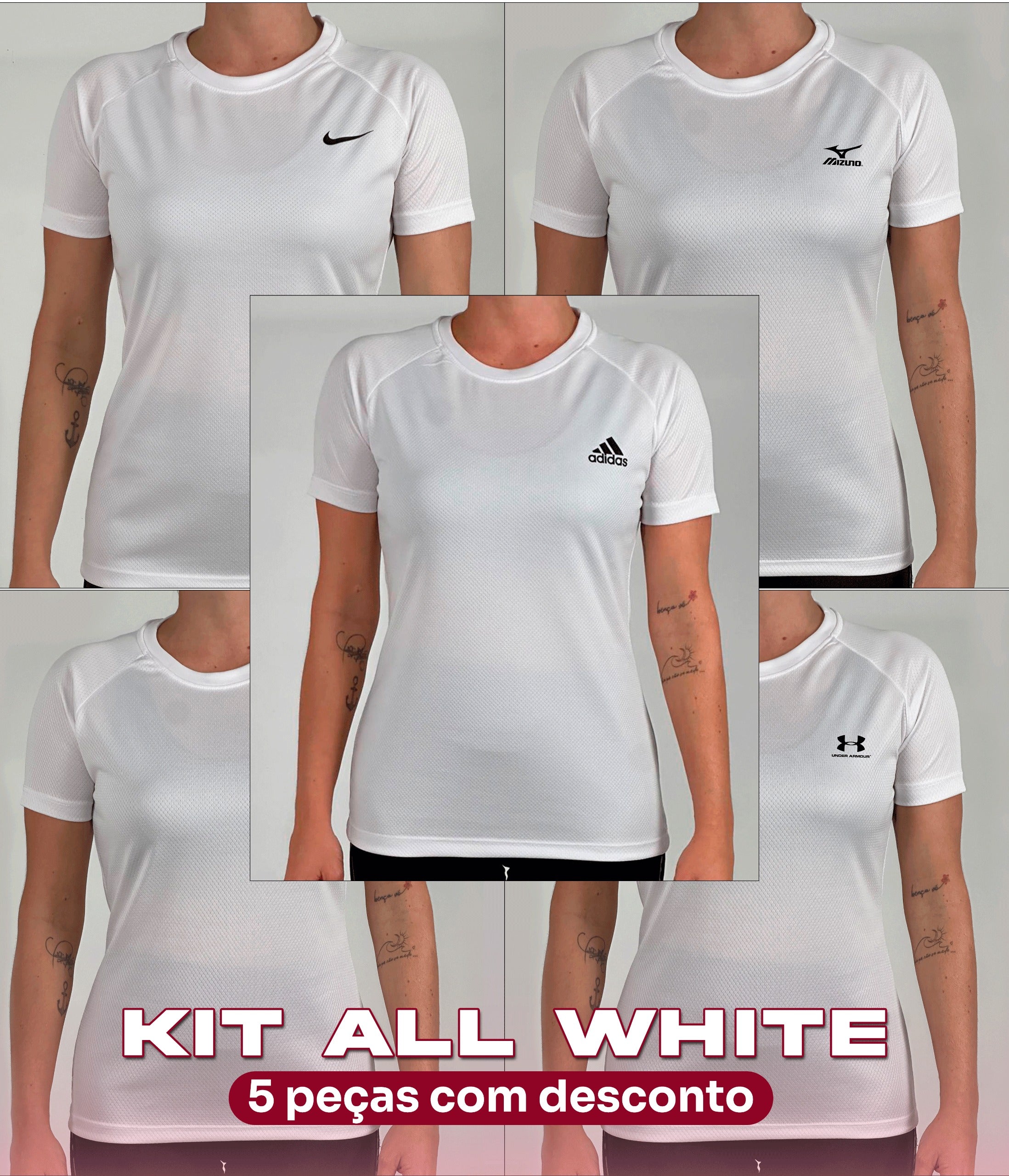 Compre 3 e Leve 5 - Kit ALL WHITE 5 T-shirt Feminina Dry