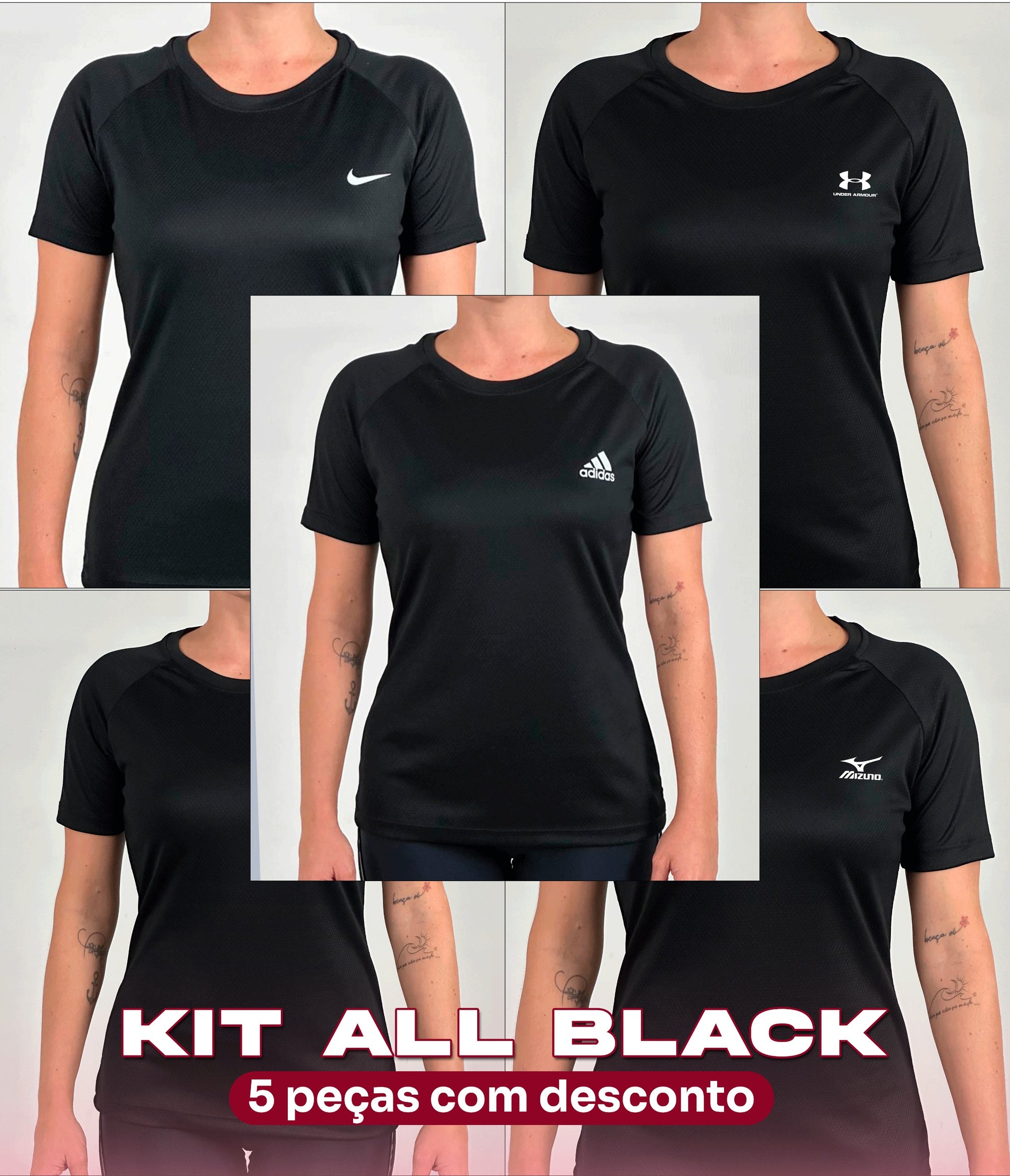 Compre 3 e Leve 5 - Kit ALL BLACK 5 T-shirt Feminina Dry