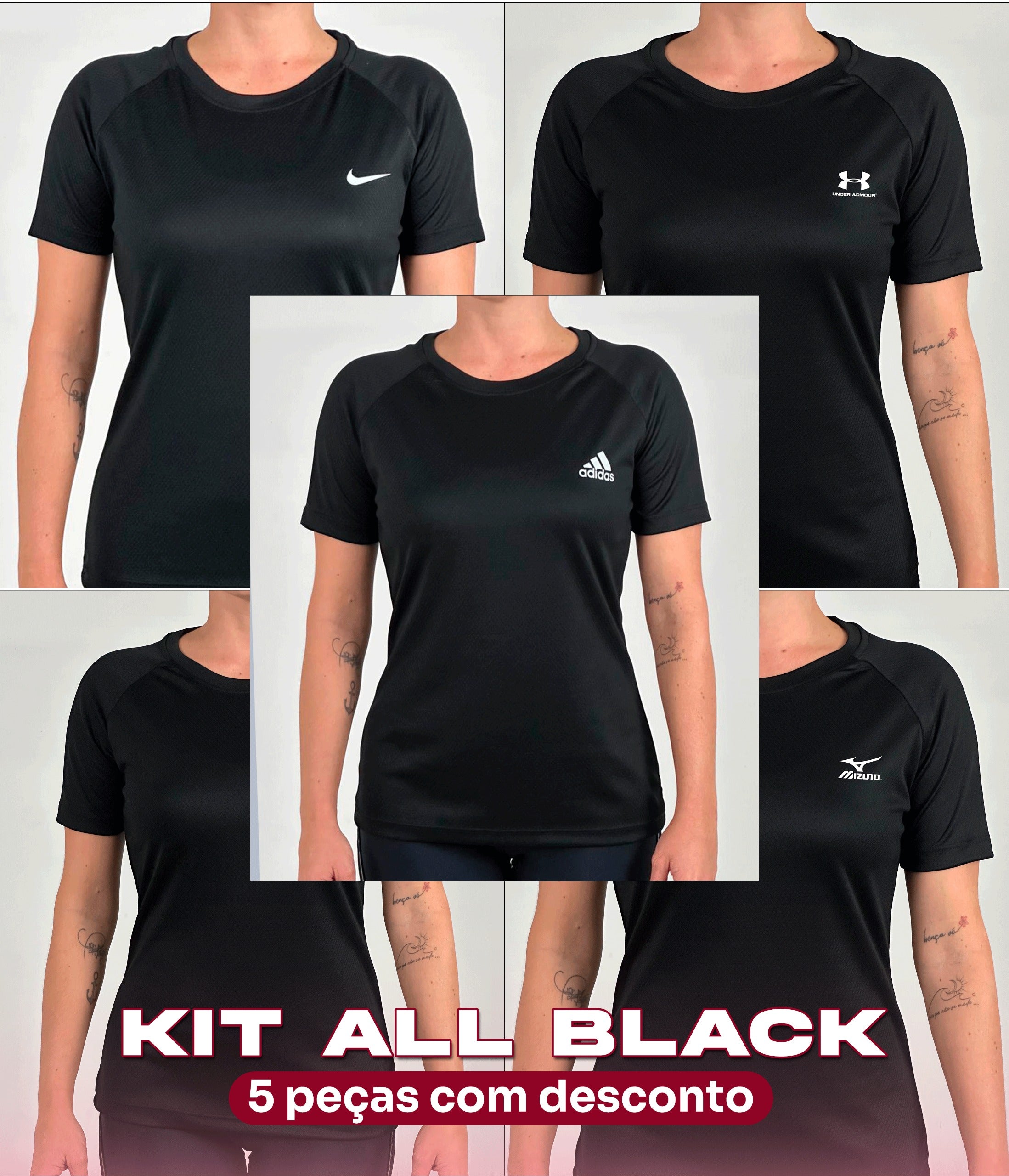 Compre 3 e Leve 5 - Kit ALL BLACK 5 T-shirt Feminina Dry